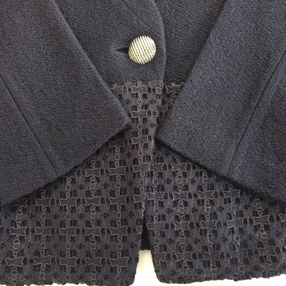 ST‎ JOHN Caris Geo Blazer Women's 6 Navy Santa Knit Lace Notch Collar Jacket - Picture 6 of 16